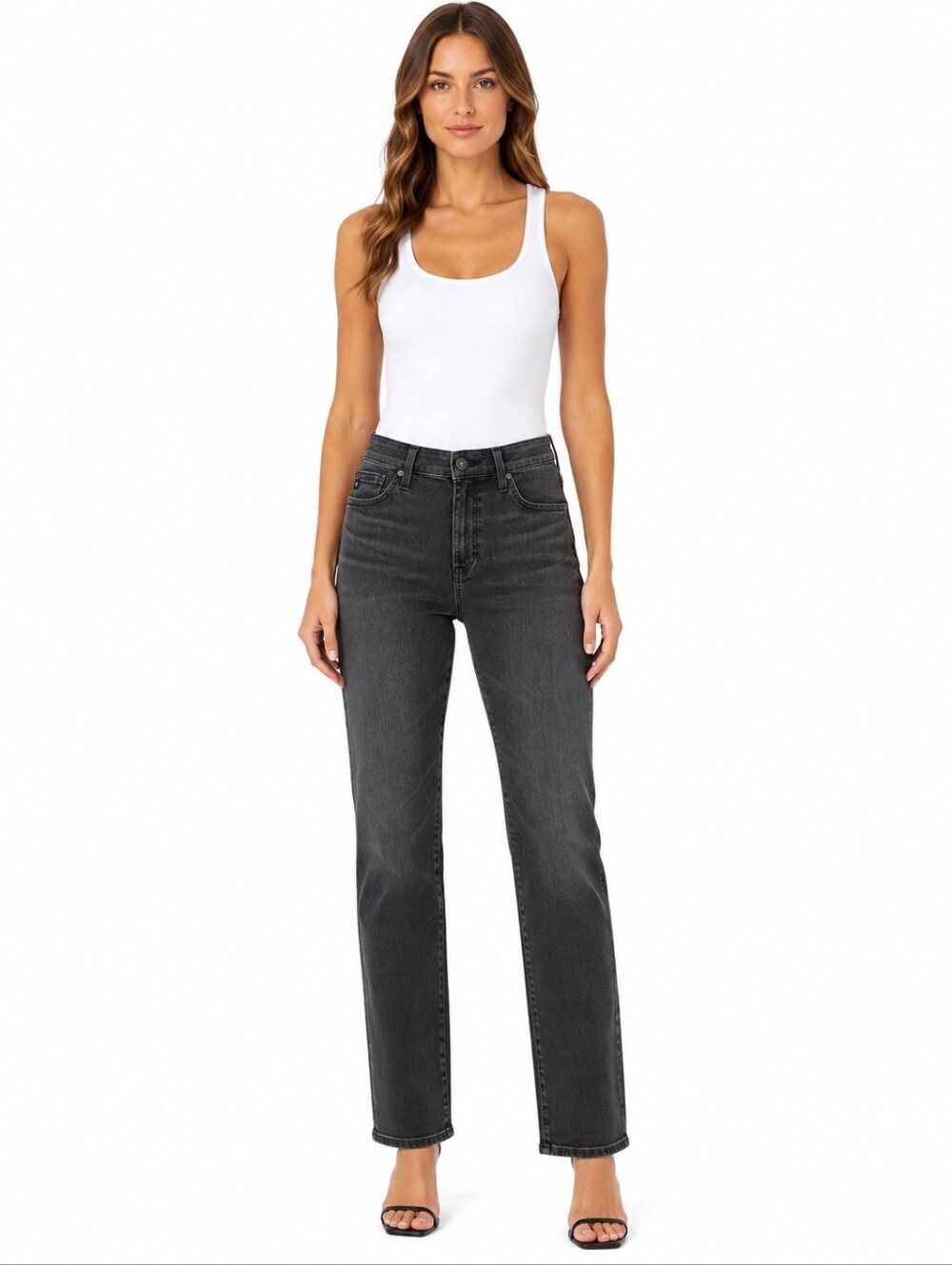 AG Adriano Goldschmied Mari High Rise Straight Jeans Black Size 28R Stretch